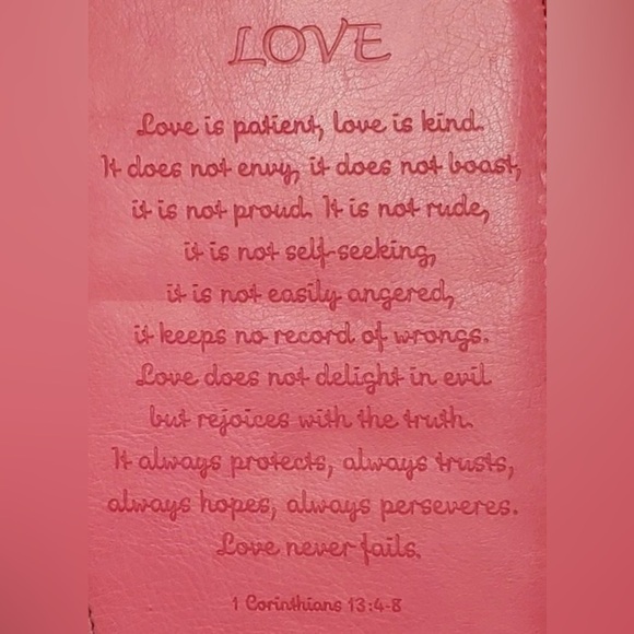 Christian Art Gift NWT Pink/Brown Bible Cover Faux Leather 1 Corinthians 13 Love - Picture 6 of 13
